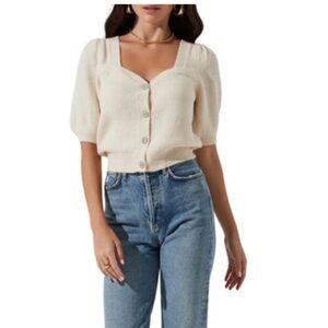Astr Cream Button-Down Women Top